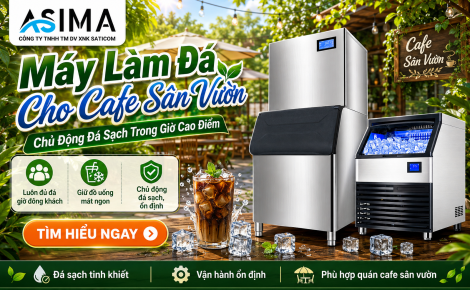 Máy làm đá cho cafe sân vườn chủ động đá sạch giờ cao điểm