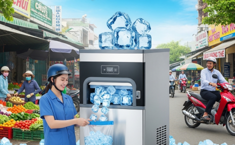 Máy Làm Đá Hóc Môn – Giải Pháp Đá Sạch Cho Quán Ăn, Cà Phê & Nhà Hàng Tại TP.HCM