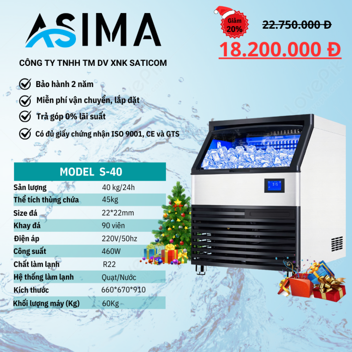 Máy làm đá viên 40kg ASIMA MODEL S-40
