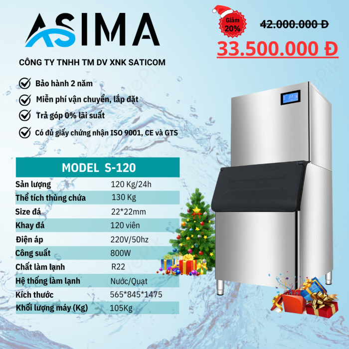 Máy làm đá viên 120kg ASIMA  MODEL  S-120
