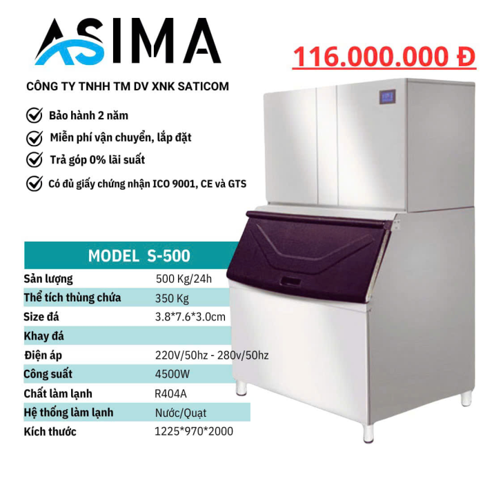 Máy làm đá bia 500kg ASIMA  MODEL  S-500