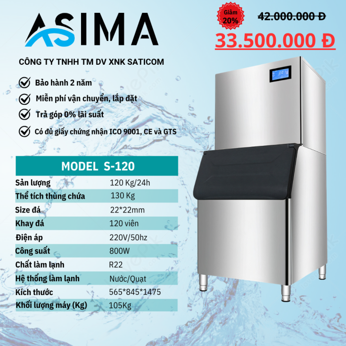 Máy làm đá viên 120kg ASIMA  MODEL  S-120