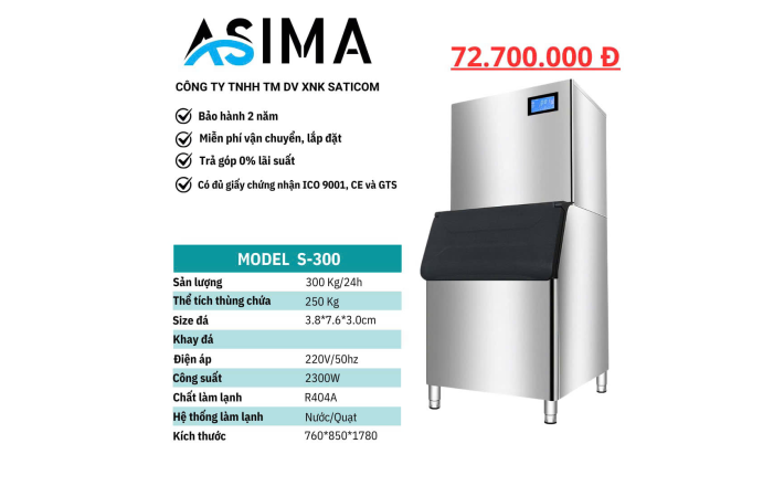 Máy làm đá bia 300kg ASIMA  MODEL  S-300
