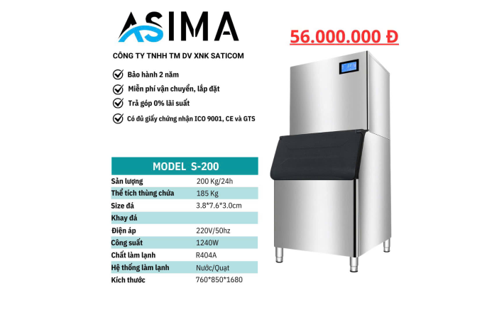 Máy làm đá bia 200Kg ASIMA MODEL  S-200