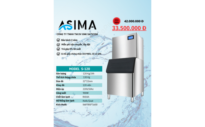 Máy làm đá viên 120kg ASIMA  MODEL  S-120